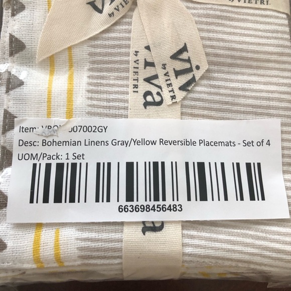 NIP Set of 8 each - Vietri Bohemian Gray/Yellow Napkins & Placements - Picture 10 of 11